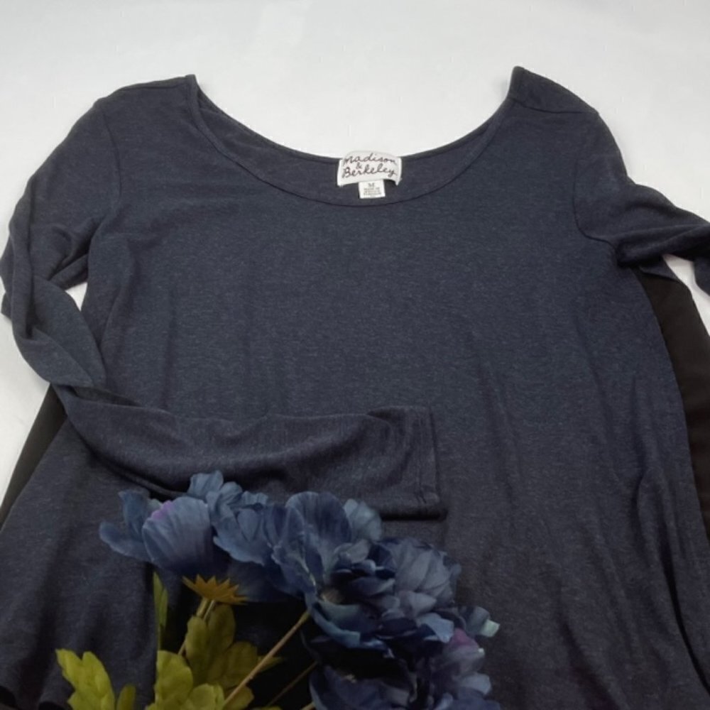 Madison & Berkeley Navy Blue & Black Chiffon Long Sleeve Trapeze Pullover Size M